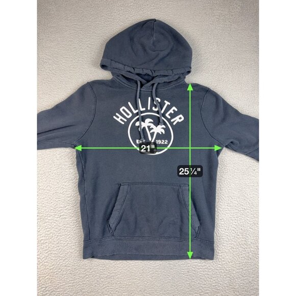 Y2K Hollister Hoodie Mens Small Embroidered Sweatshirt Jumper Navy Blue Pullover - Picture 3 of 9